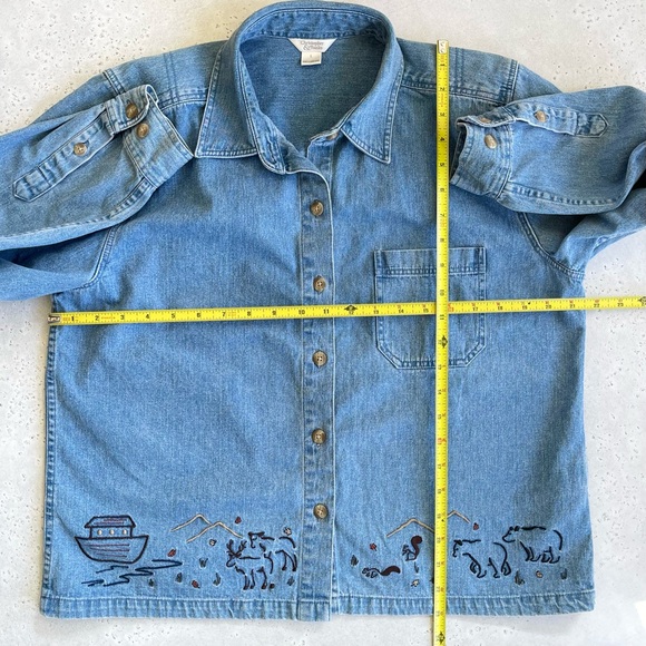 Vintage Christopher & Banks Denim Long Sleeve Noah’s Ark Button Down Shirt - Picture 7 of 8